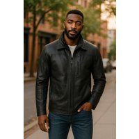 Klassische schwarze Bikerjacke aus Leder