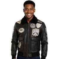 Schwarze Top Gun Bomberjacke aus Leder
