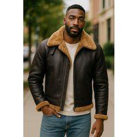Braune Shearling-Leder-Fliegerjacke