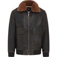 Braune Lederfliegerjacke mit Shearling-Kragen