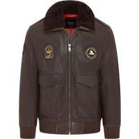 Braune Lederbomberjacke mit Shearling-Kragen