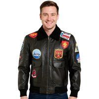 Schwarze Top Gun Leder Bomberjacke für Herren