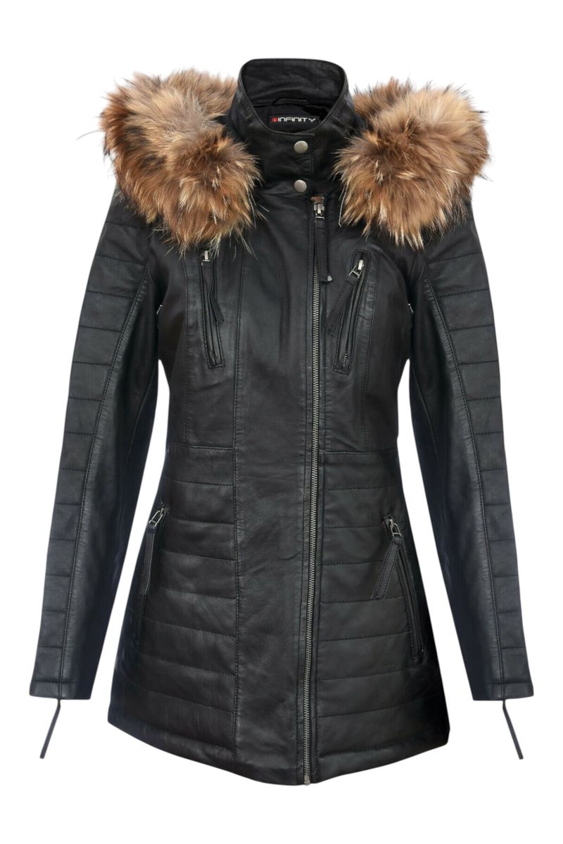 Gesteppter Lederparka mit Fellkragen