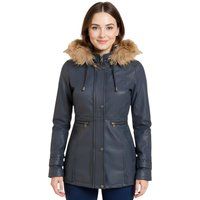 Damen Lederparka Jacke mit Fellkapuze