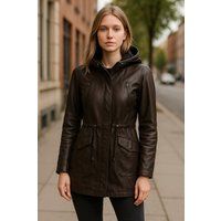 Parkajacke aus Leder mit Kapuze