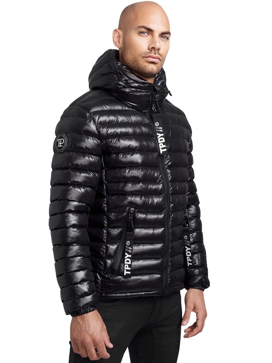 Glänzende gesteppte Pufferjacke mit Kapuze