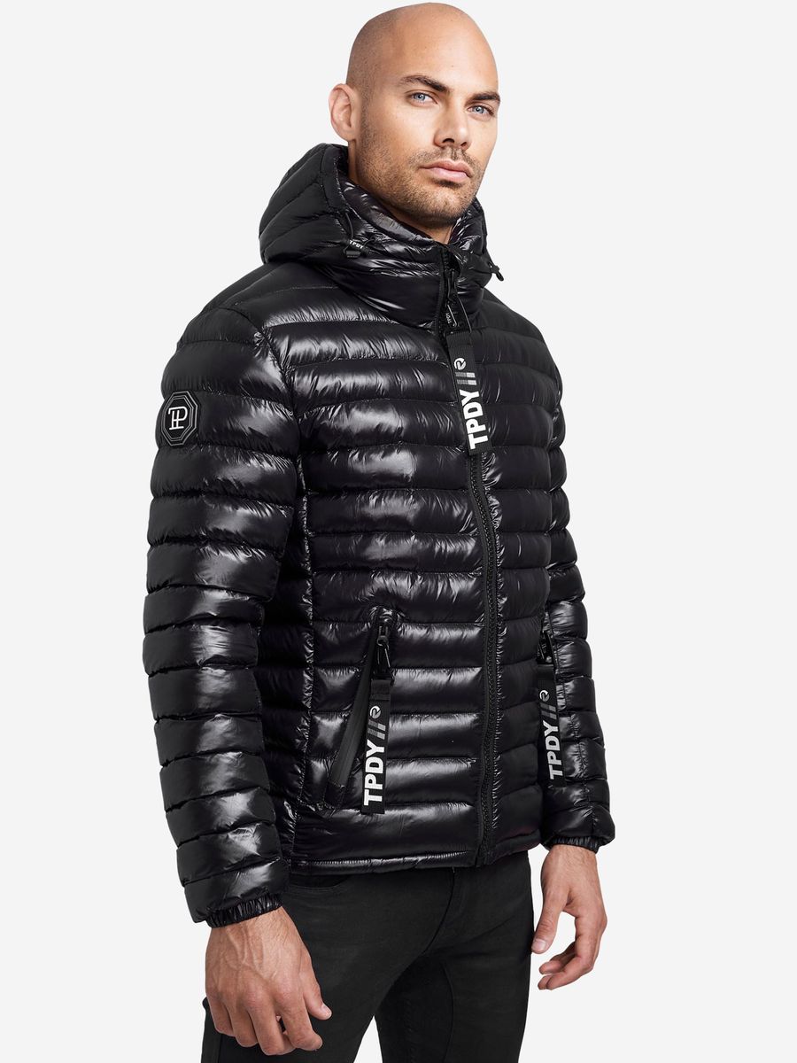Glänzende gesteppte Pufferjacke mit Kapuze
