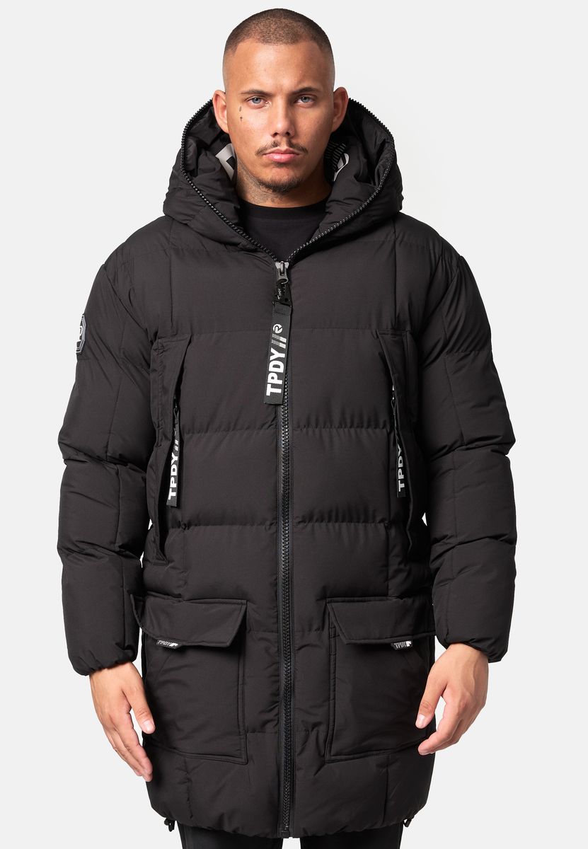 Lange Steppjacke mit Kapuze
