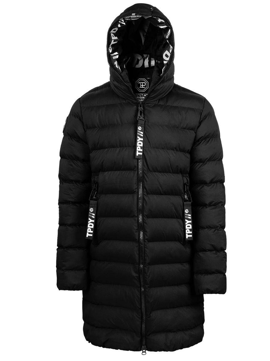 Langer gesteppter Parka mit Kapuze