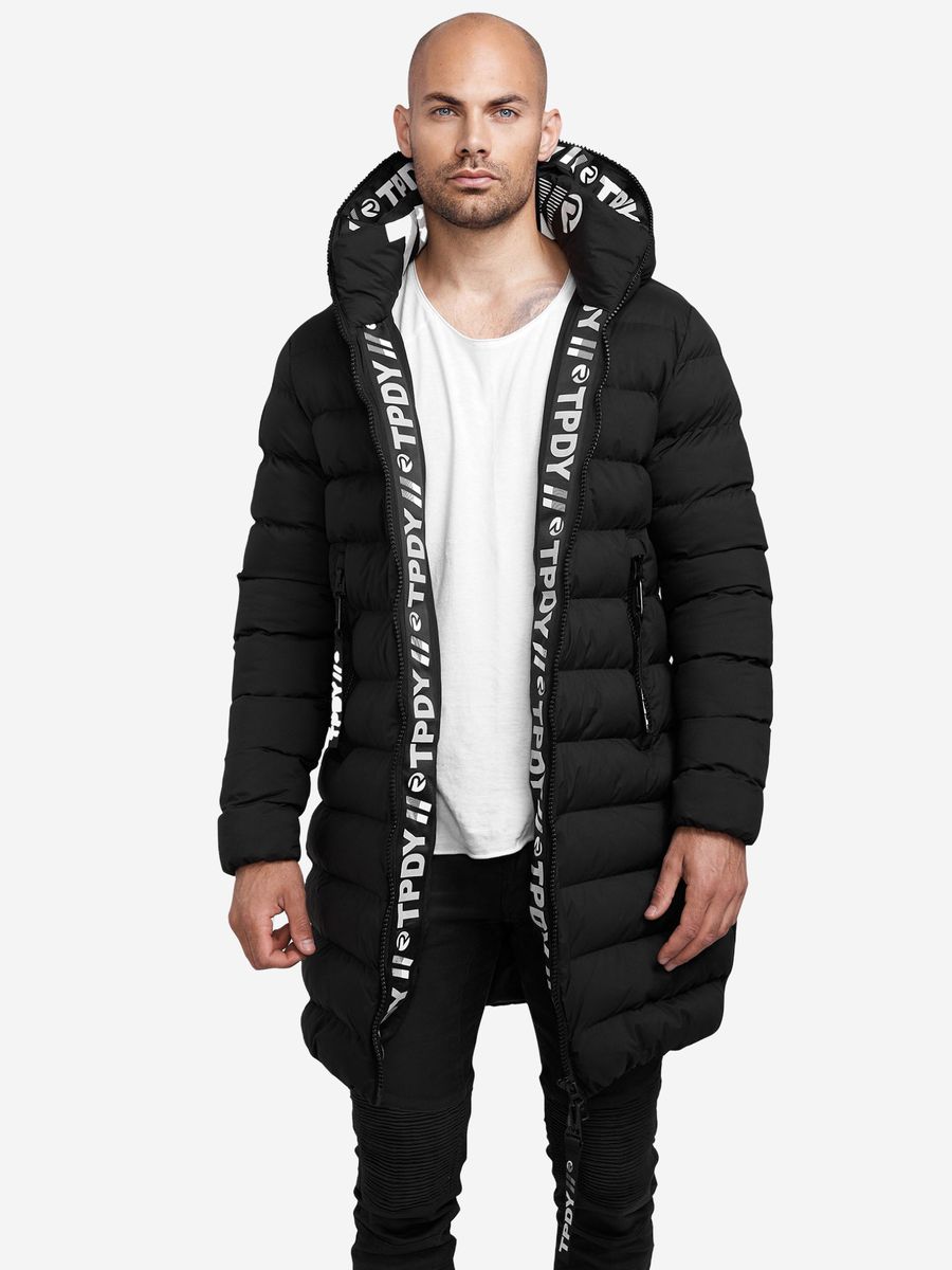 Langer gesteppter Parka mit Kapuze