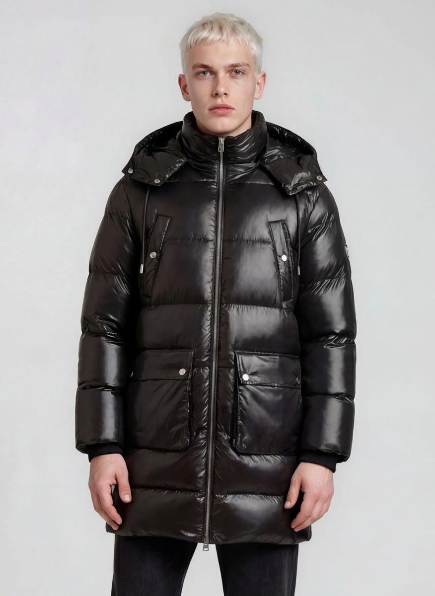 Langer gesteppter Kapuzen-Parka
