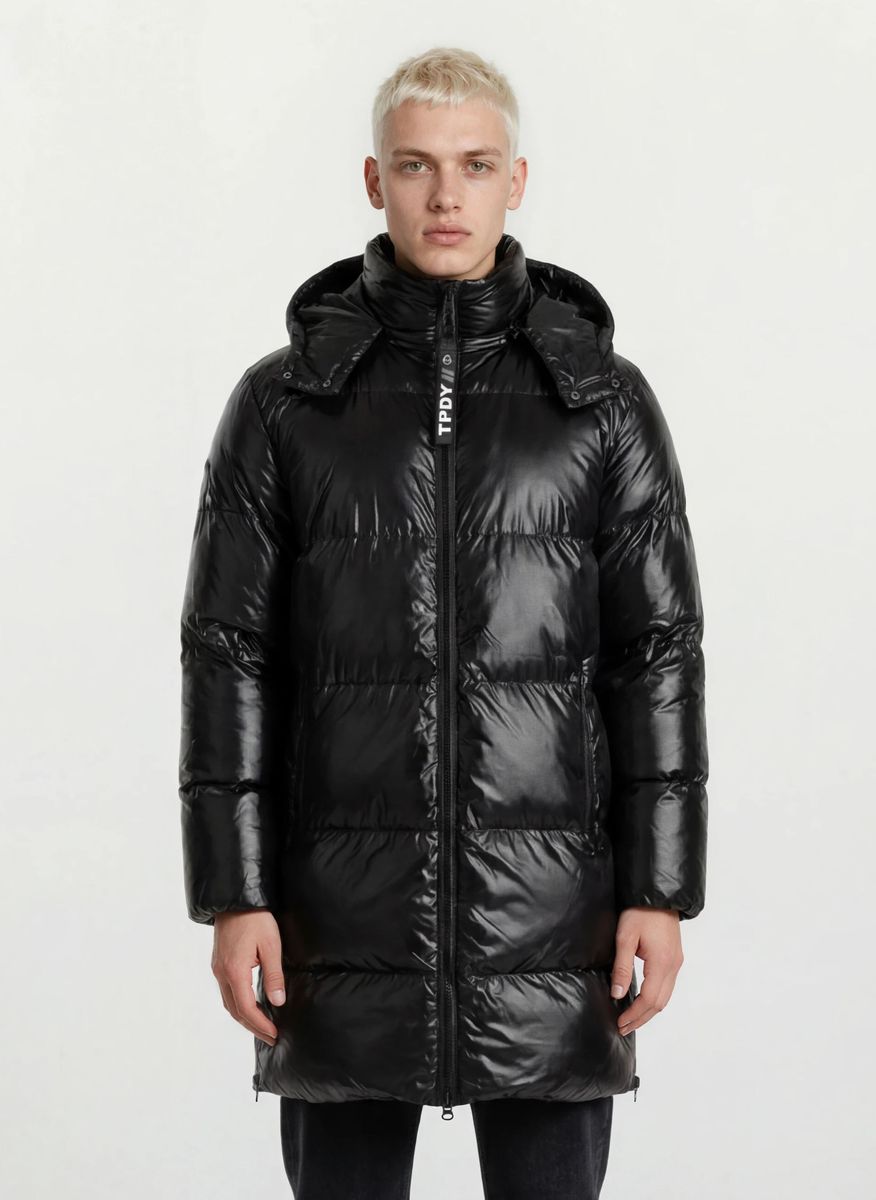 Glänzender Langer Steppparka mit Kapuze