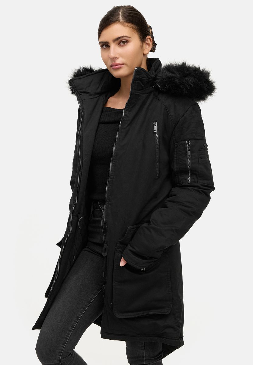 Langer Parka mit Kunstfellkapuze