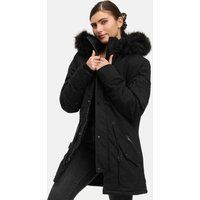 Schwarzer Damenparka mit Kapuze und Kunstfell