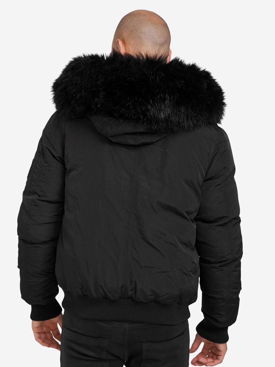Wattierte Bomberjacke mit Kunstfellkapuze