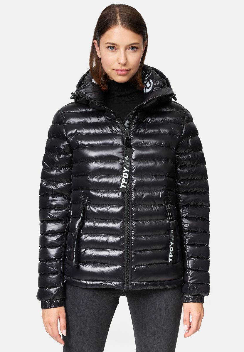 Glänzende Steppjacke mit Kapuze