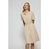 Beige Polo-Midikleid mit Gürtel und Logo
