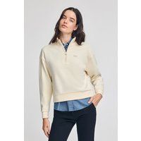 Ecru Boxy Fit Sweatshirt mit Halbreißverschluss