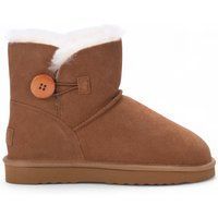 Damen Wildleder Schaffell Knopf Stiefelette