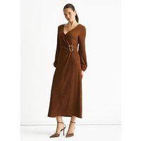Braunes Jersey-Wickel-Midikleid mit Textur
