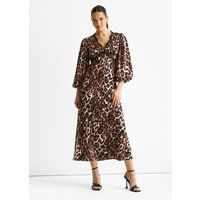 Braunes Midikleid mit Leopardenmuster