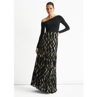 Schwarzer, gestufter Jacquard-Maxirock