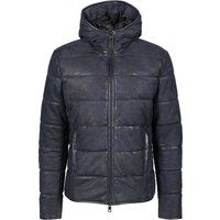 Leder-Pufferjacke mit Kapuze