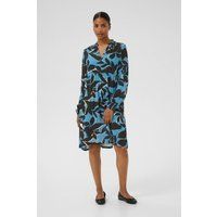 Fließendes A-Linien-Kleid mit Blätterprint