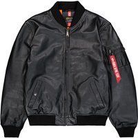 Leder Bomberjacke mit Rippstrickbesatz