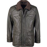 Olivgrüne Lederjacke mit Fellkragen