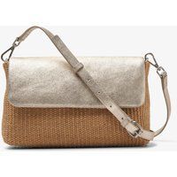 Gewebte Bast Crossbody Tasche mit Lederklappe