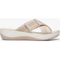 Beige gestreifte gewebte Riemchensandalen
