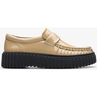 Beige Lackleder Plateau-Mokassins