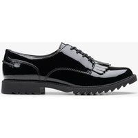 Schwarze Derby Schuhe mit Fransen aus Lackleder