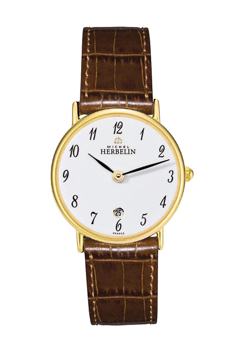 Klassische Goldton-Uhr mit Lederarmband