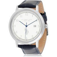 Silbernes Gehäuse blaue Lederuhr