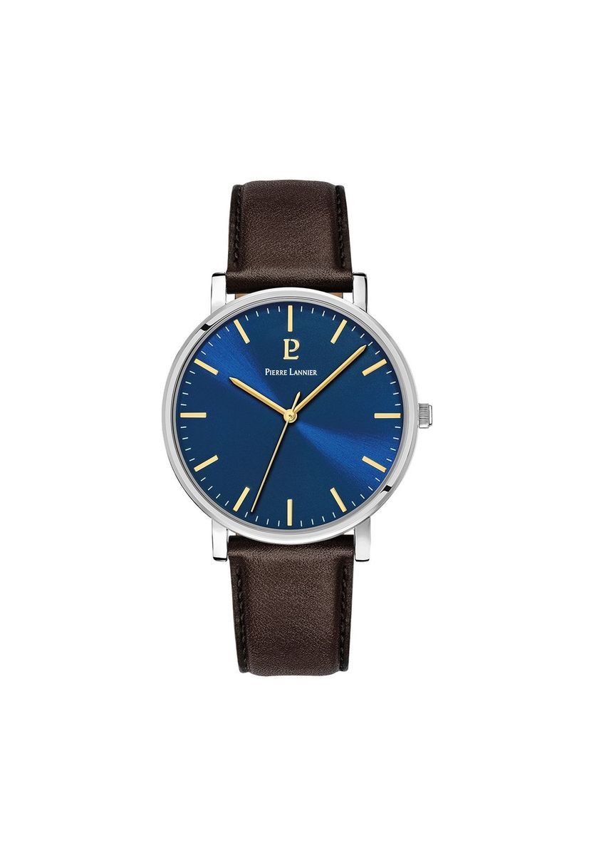 Essential Blaues Zifferblatt Braune Lederuhr