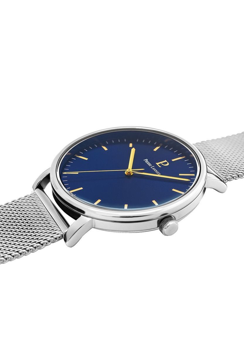 Elegante Mesh-Uhr mit blauem Zifferblatt