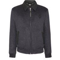 Bomberjacke aus Wollmischung mit Lederkragen