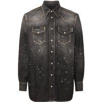 Schwarzes Denim-Westernhemd im Used-Look