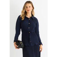 Plissee Hemdbluse mit Knopfleiste und Bindeband