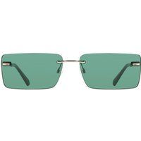 Rechteckige, randlose Sonnenbrille mit grünen Gläsern