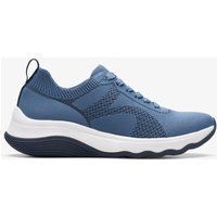 Blaue Strick-Schlupfhalbschuhe zum Walken