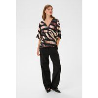 Bluse mit Pinselstrichmuster und V-Ausschnitt