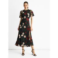 Florales besticktes Midikleid mit Schlitz