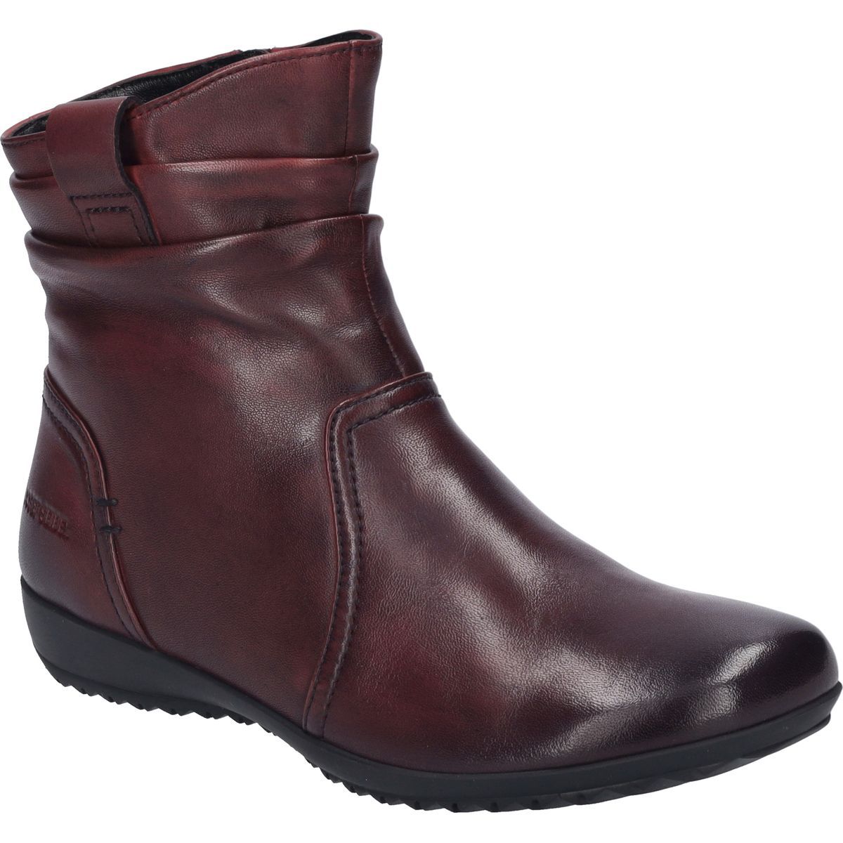 Leder-Stiefelette mit gerafftem Kragen