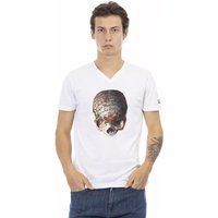 Herren Weißes Schädelgrafik V-Ausschnitt T-Shirt