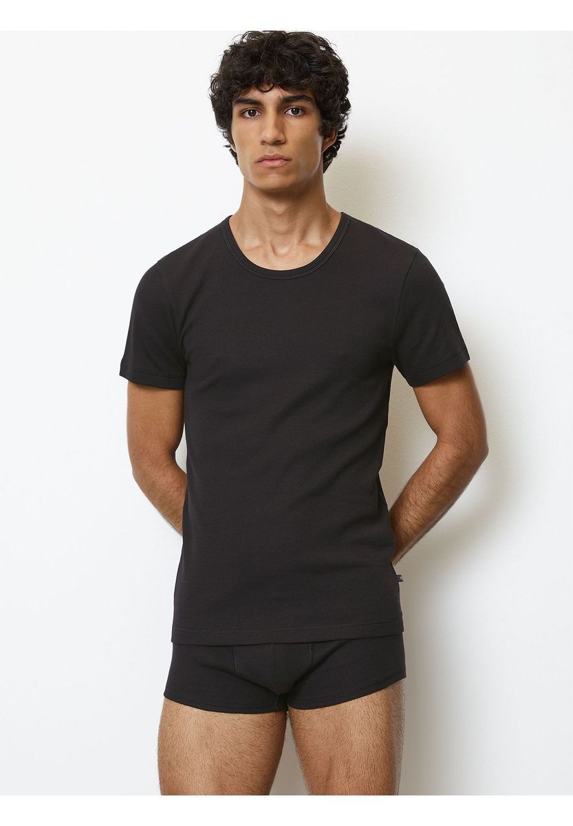 Schwarzes Feinripp-Unterhemd für Herren, 2er-Pack