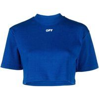 Off White - kurzes T-Shirt für Damen, gerippt (Blau)