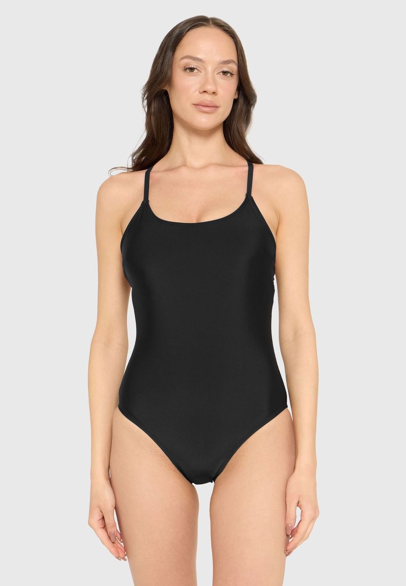 MANGUUN Badeanzug Solid Basic Fabric Belle, Kreuzträger, für Damen, schwarz, 36 B